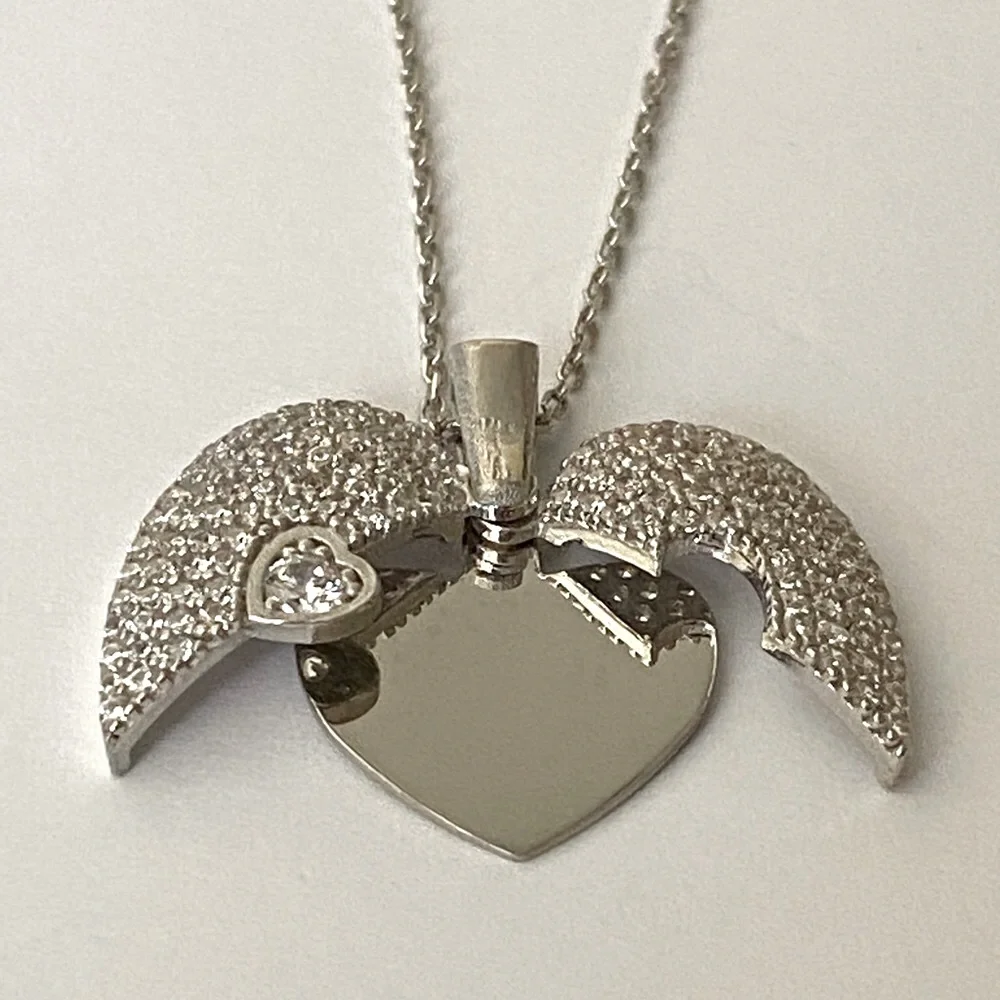 925 Silver double heart initial name cz necklace